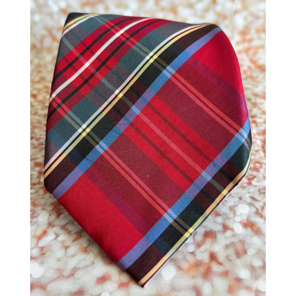 TOMMY‎ HILFIGER Red Navy Blue Slide Stripe Solid Tail Silk Twill Classic Tie